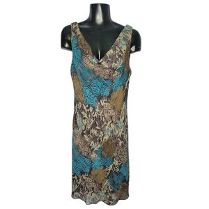 Y2K Blu Sage Blue & Brown Floral Pattern Graphic Tank Top Cowl Neck Dress Size 8